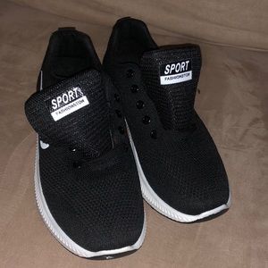 Black and white running shoes